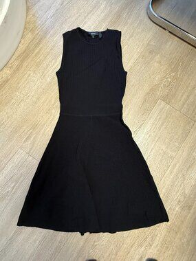 Theory Black Ribbed Knit Sleeveless Fit & Flare Dress Size P XS